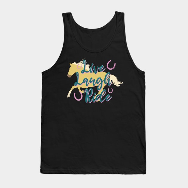 "Live Laugh Ride" Teal + Palomino Galloping Horse Silhouette Tank Top by Nuclear Red Headed Mare